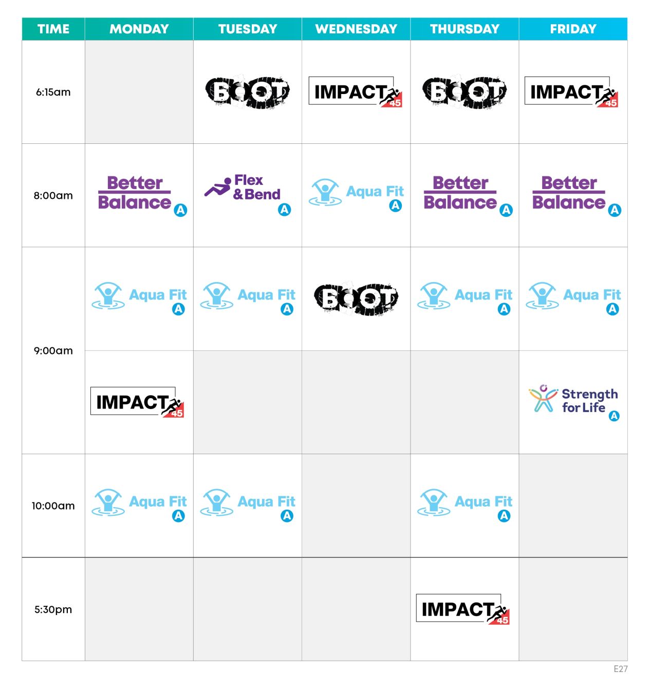 PLLC Group Fitness Timetable e27 WEB