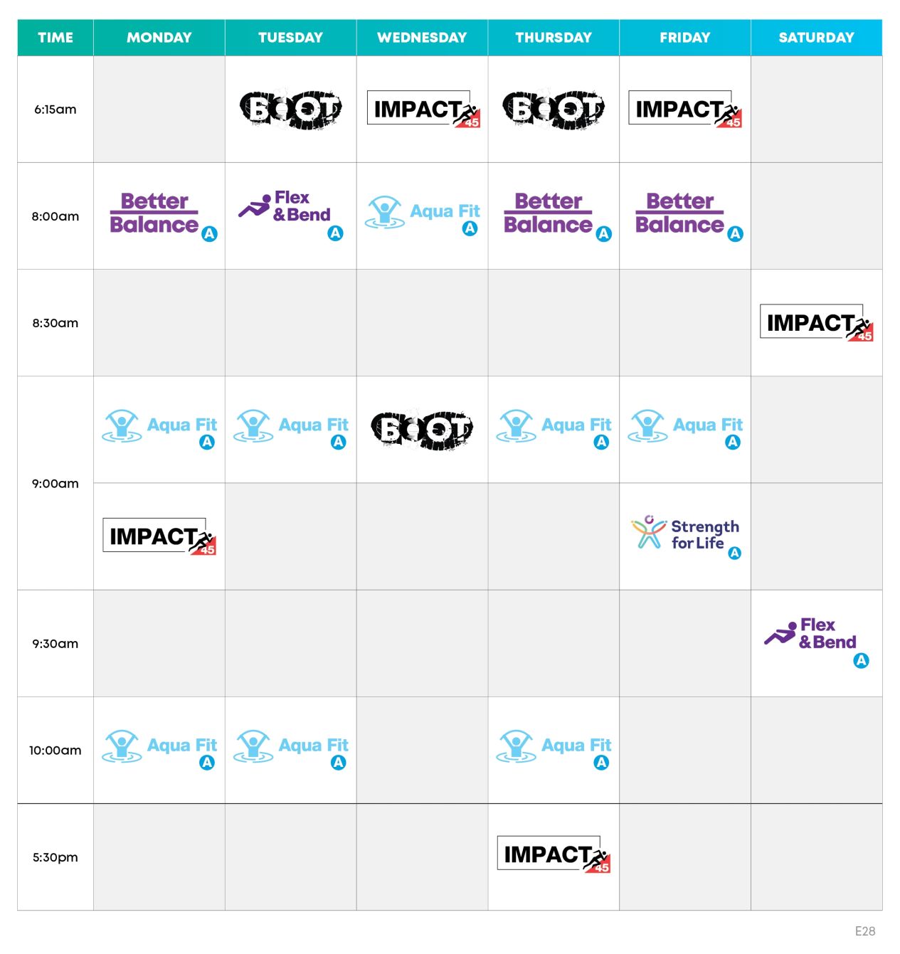 PLLC Group Fitness Timetable E28 WEB